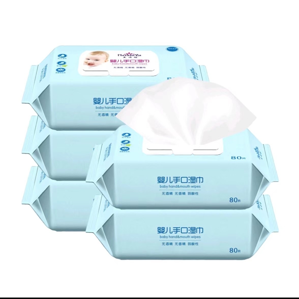 婴儿专用湿巾80抽拍1发6不含香精酒精家用大包装无香弱酸性湿纸巾