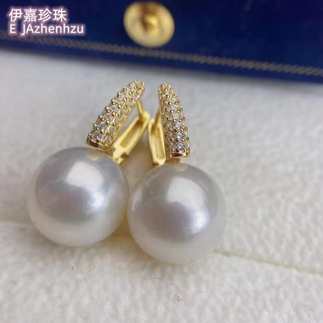 【伊嘉珠宝】爱迪生珍珠大白桶子耳扣/S925纯银镶嵌 百搭 11-12mm