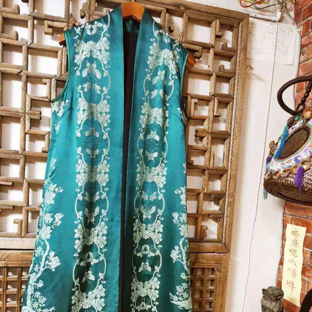 民国老软缎汉服长款马甲
