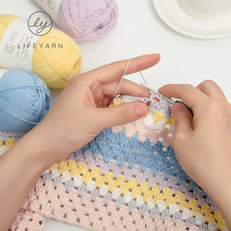 LIFEYARN【彩虹糖毯子材料包】新手diy手工盖毯编织送视频教程