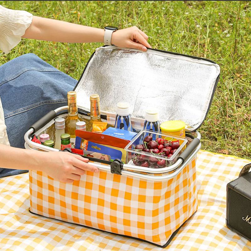 户外手提野餐篮加厚铝膜保温便当袋车载保温箱露营可折叠野餐篮