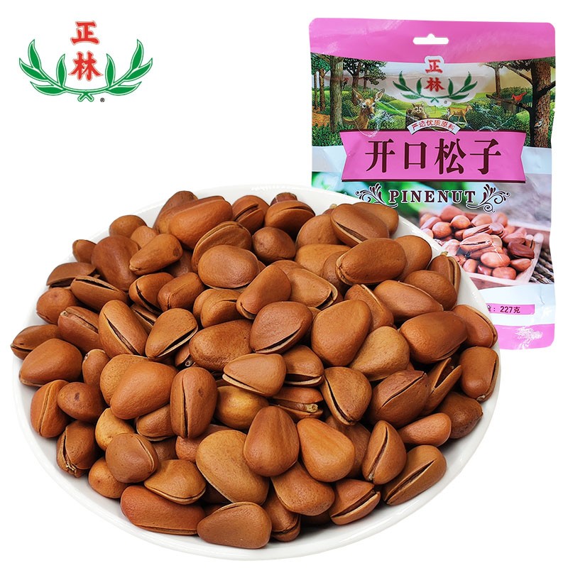 正林开口松子227g袋装饱满超大粒手工精选坚果炒货手剥松子大颗粒