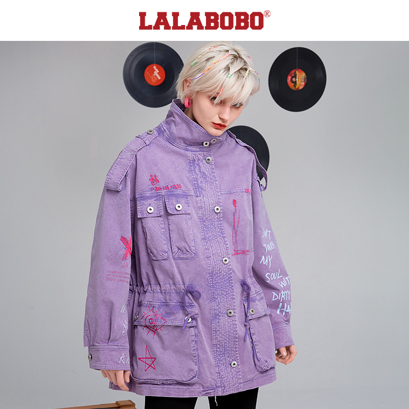 南京【不退不换】原创涂鸦刺绣抽绳风衣外套女L21A-WSDW13