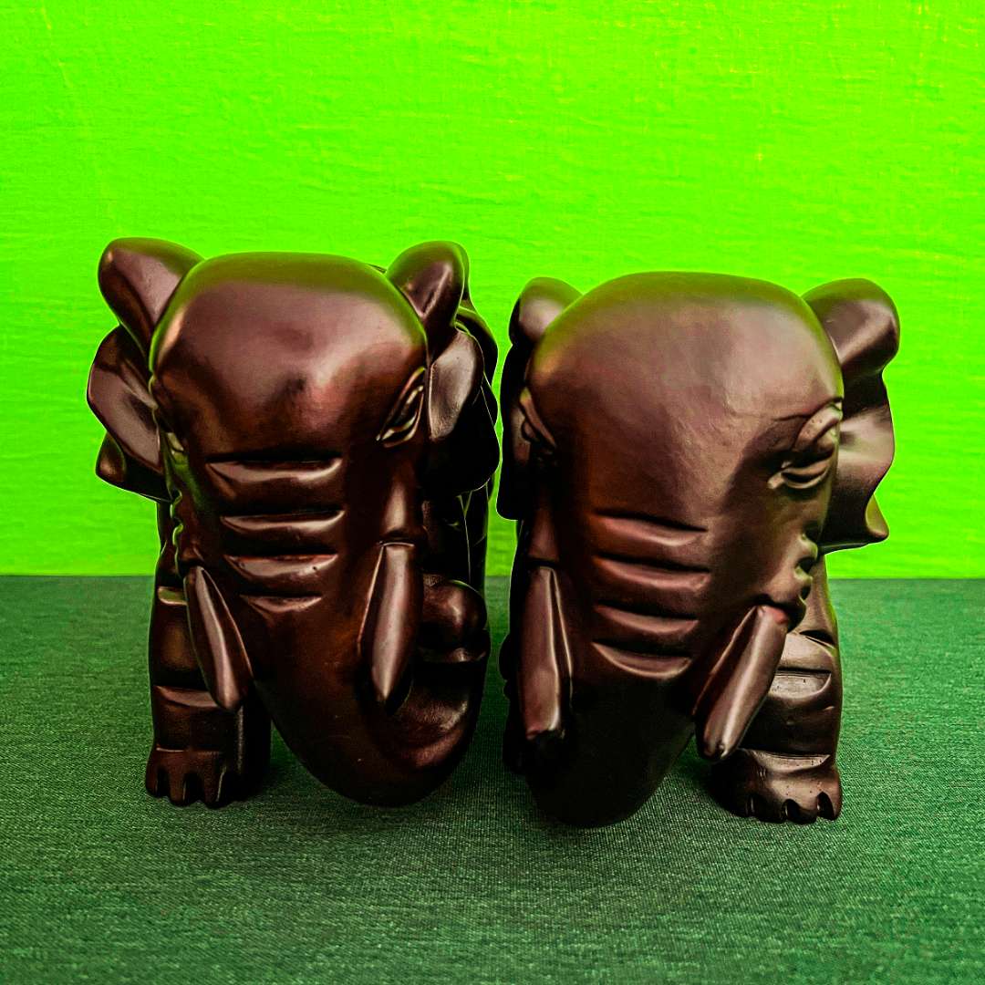 【招财进宝】黑檀木大象工艺品（1对2头招财卷象）木雕摆件