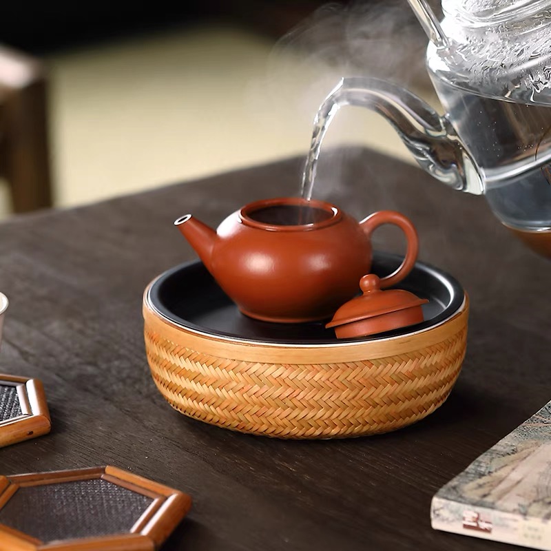 竹编茶盘壶承茶具中式圆形茶海茶台茶托盘