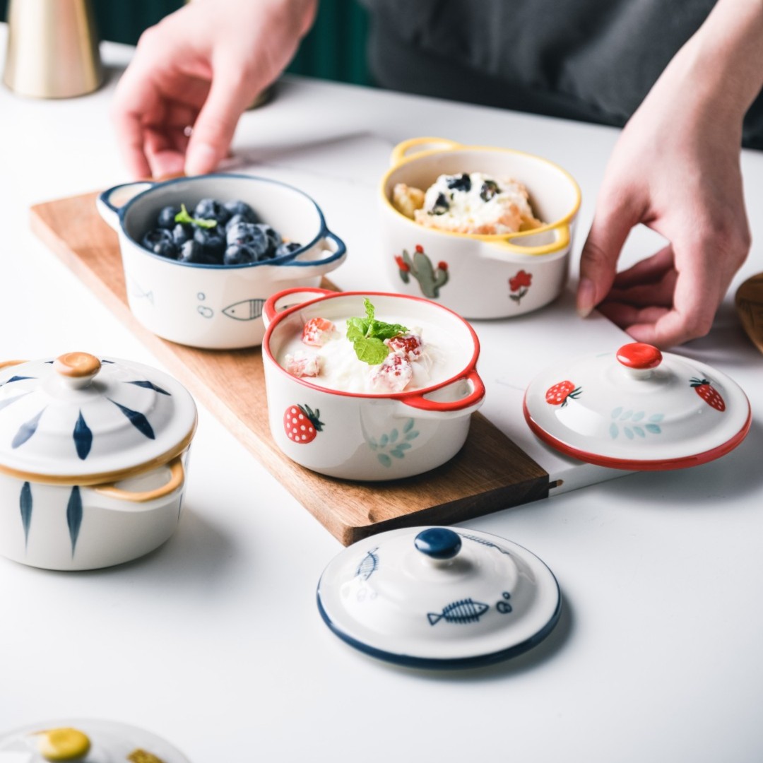 手绘陶瓷奶杯卡通蒸蛋碗尖嘴小蒸碗