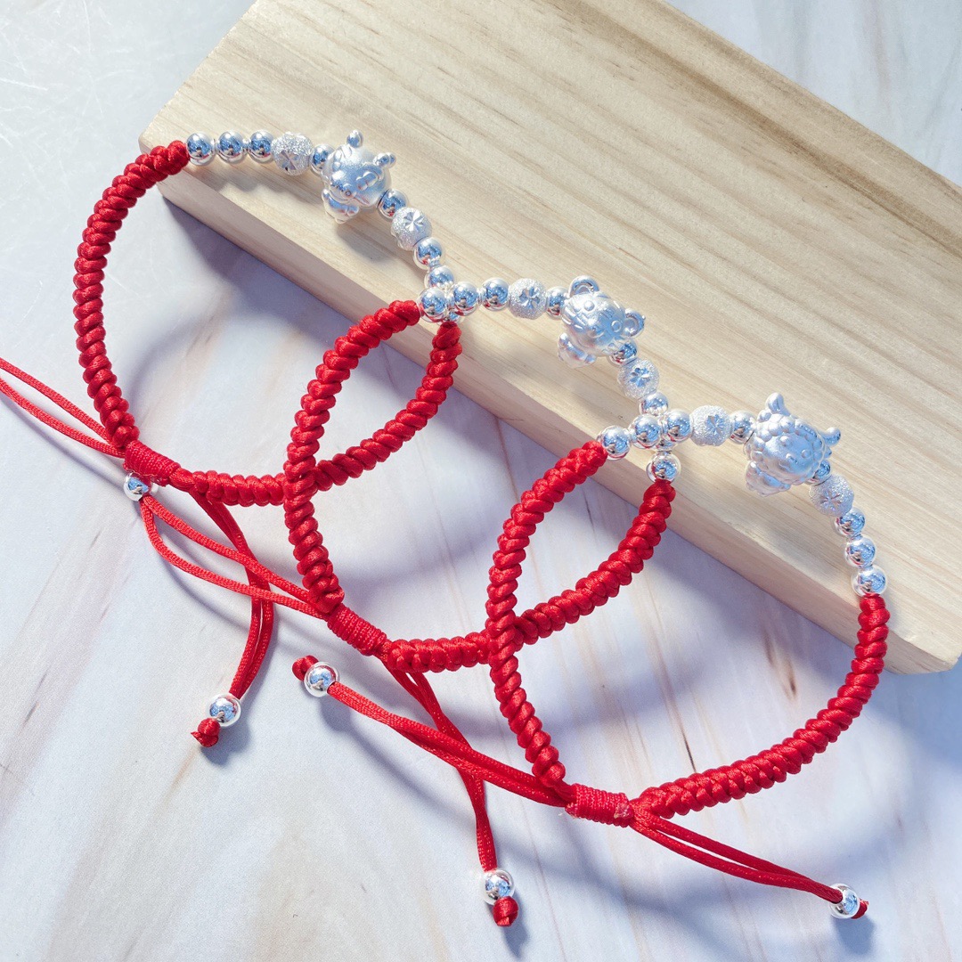 足银手链 十二生肖编织手链【足银999】手工编绳宝宝手环情侣手串  