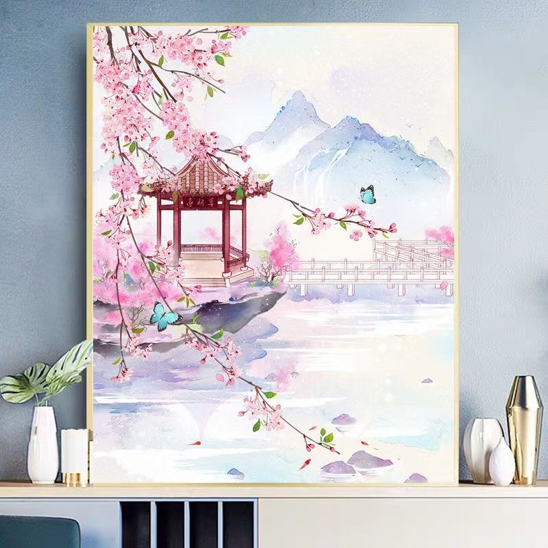 蒙娜丽莎十字绣桃花依旧大格满绣65*85厘米32色（十字绣套件）