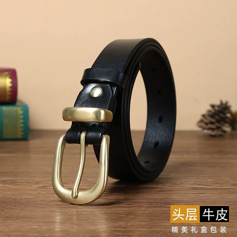 2.8cm头层牛皮皮带女真皮铜针扣牛皮腰带牛仔裤百搭时尚潮流新款