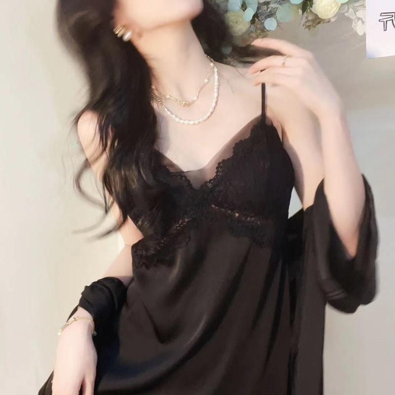 后背网纱睡衣女士睡裙睡袍性感蕾丝新款家居服吊带薄款春夏季美背