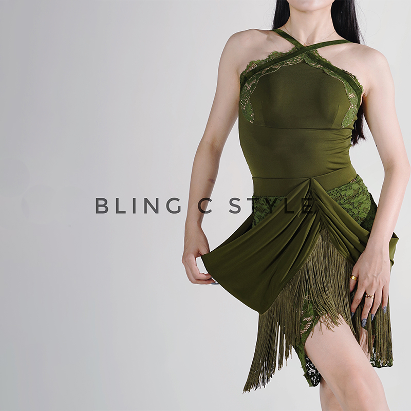 BLINGC拉丁舞女成人流苏裙蕾丝包臀裙半裙专业练功服国标舞248