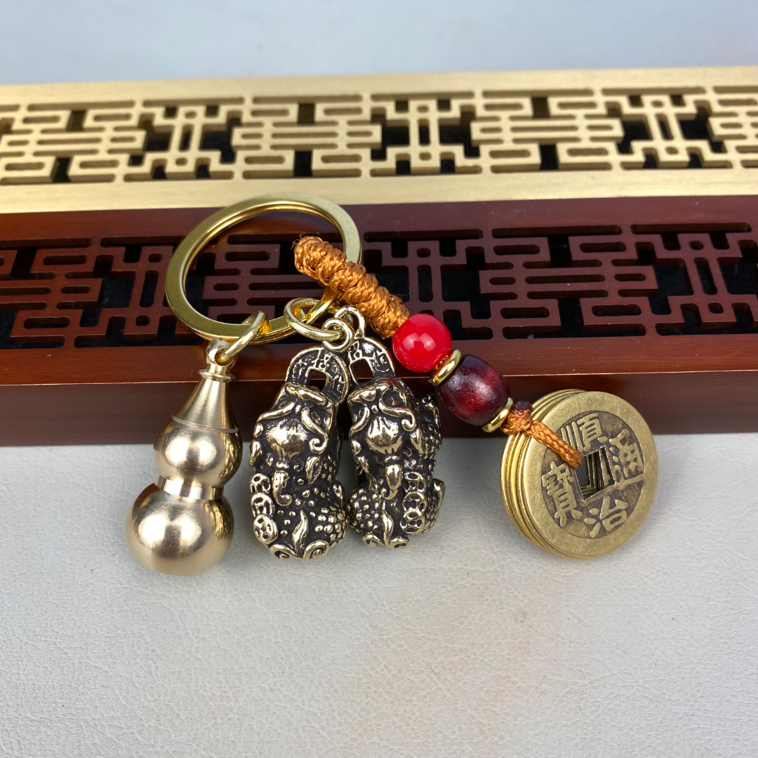 棕绳复古立体咬钱貔貅钥匙扣挂件创意卡通汽车钥匙扣挂件复古风