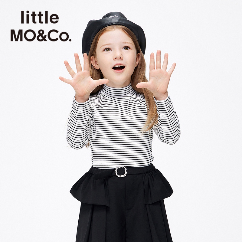 little moco22新款男女童条纹长袖T恤高领修身打底衫#KBB1TEET09