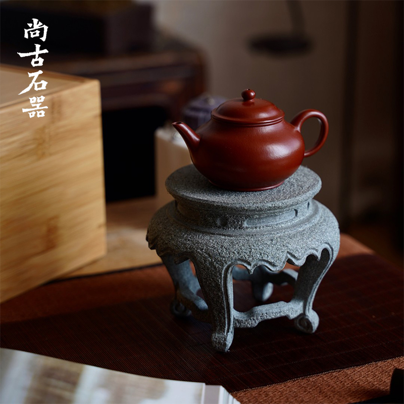 青石底座镂空手工明式小石台香几工艺品摆件壶托茶宠微盆景展示架