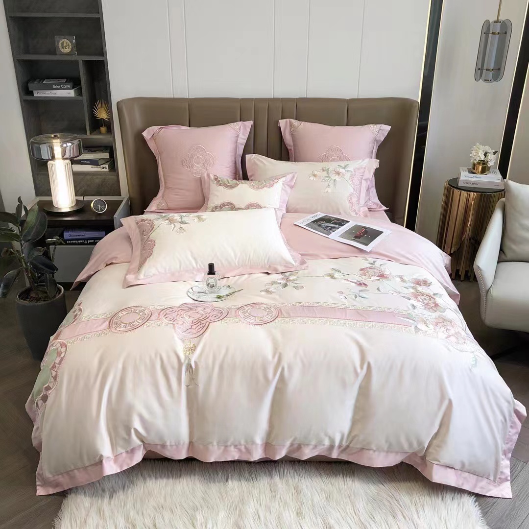 高端轻奢（云梦溪）双股长绒棉重工刺绣款四季款四件套！