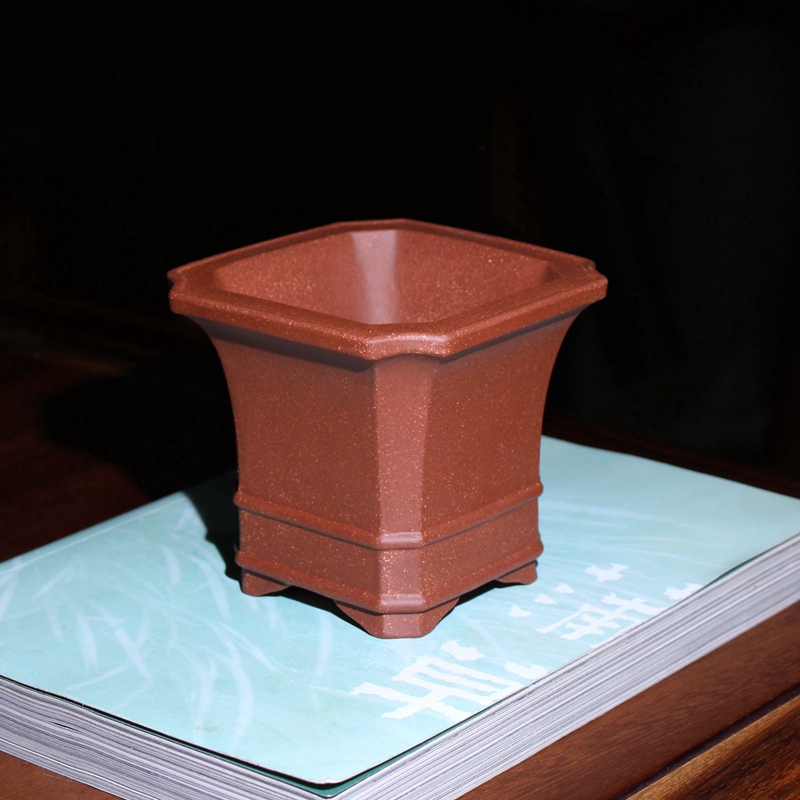双线飘口四方形精品紫砂花盆宜兴手工降坡泥粗砂透气小盆景盆