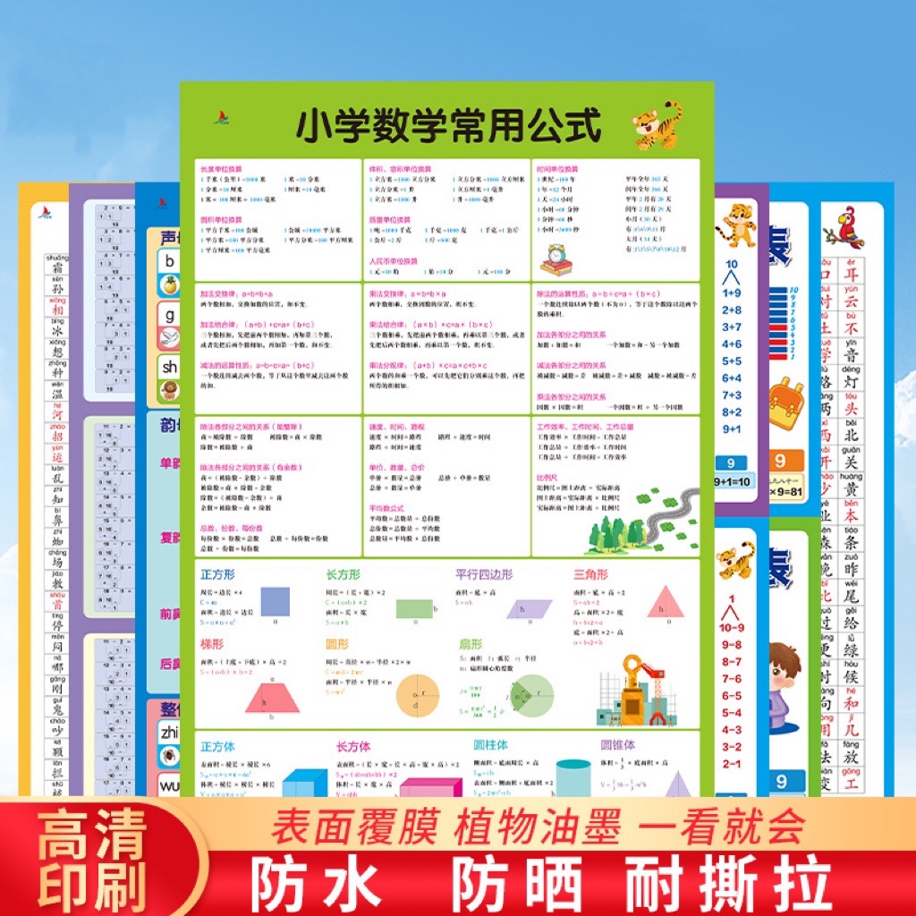 【全套7张】幼小衔接挂图拼音字母读法表乘除加减口诀表学习挂图