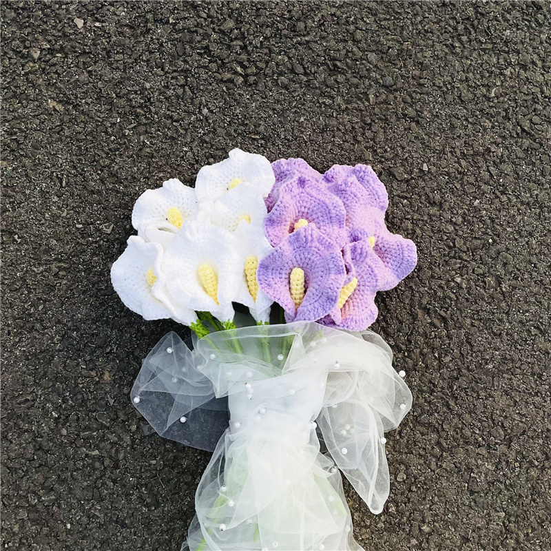 三月瑾 马蹄莲手工编织花束diy材料包钩针毛线情人节自制礼物成品