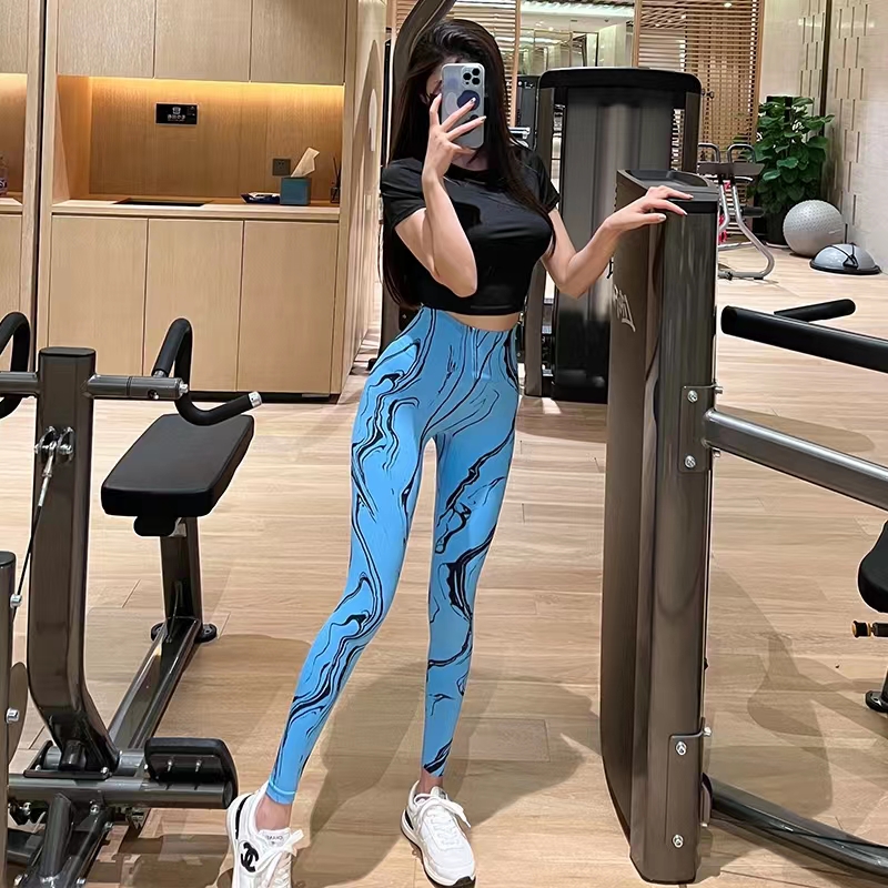 欧美印花高腰蜜桃健身裤无缝高弹速干跑步运动提臀健身瑜伽裤网红