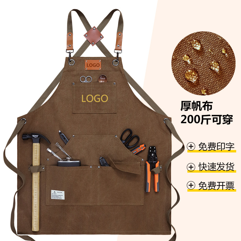 日式复古耐磨防水定制印字园艺师手工厚帆布服务员工作服工装防水
