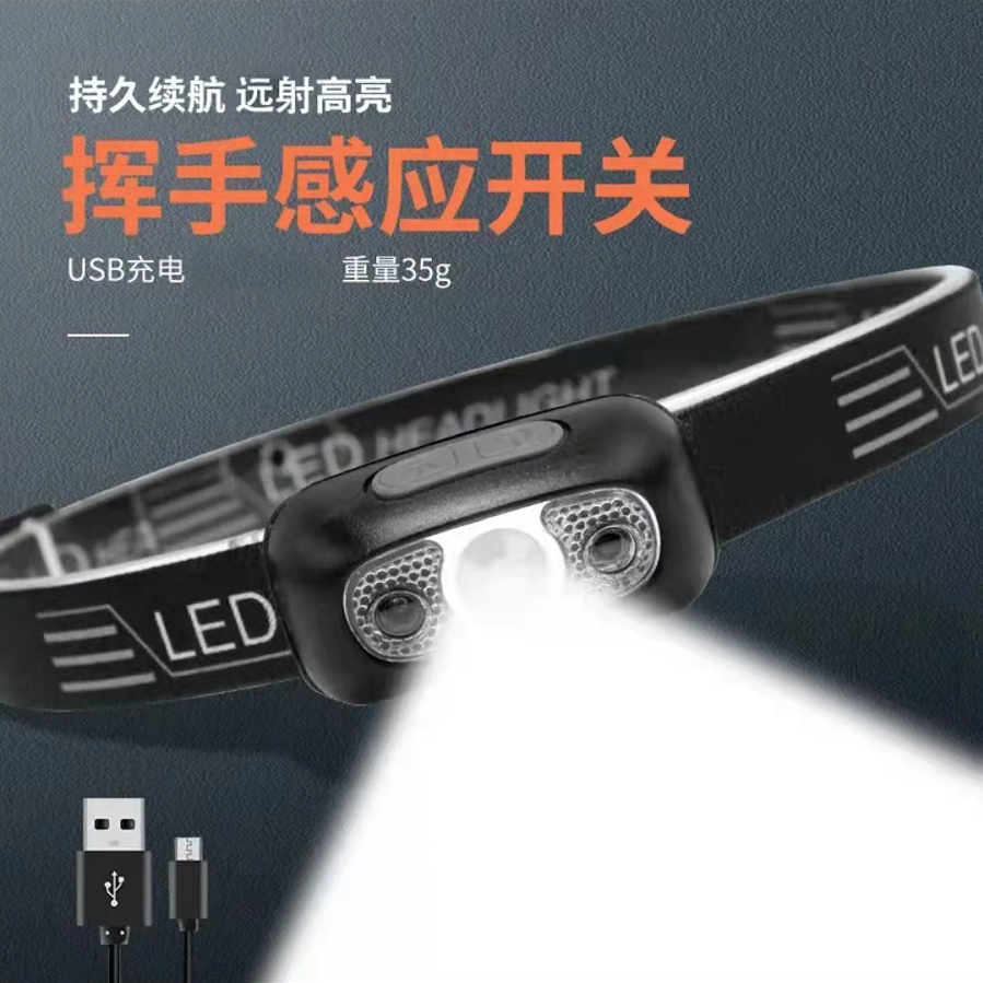 【高光远射头灯】LED强光感应头灯 红外感应开关 USB充电便携头灯