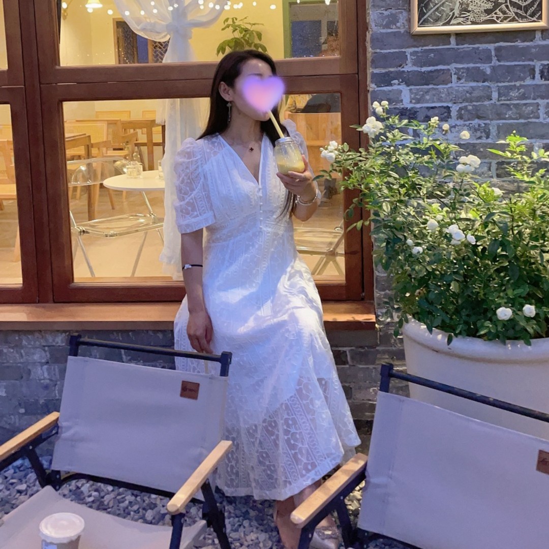 燕燕 连衣裙 裤子集合显瘦气质法式蓝色刺绣