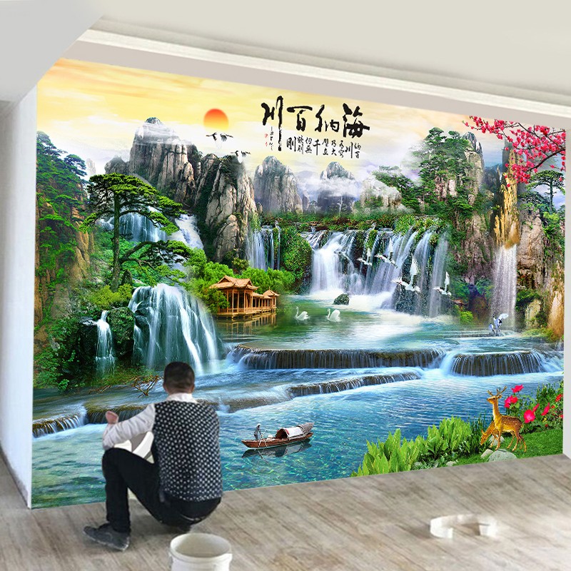 【5福山水画】电视客厅餐厅背景墙【下单1件等于一平方数量】印花