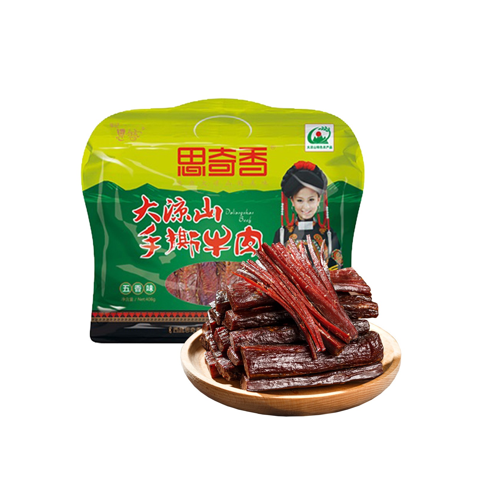 思奇香七成风干手撕牛肉干四川大凉山特产牛针扒后腿肉368g礼袋装