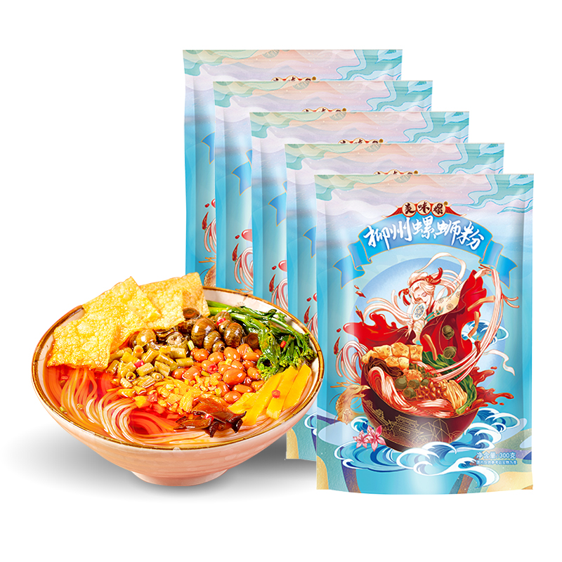 美味螺柳州螺蛳粉蓝袋300g*5包装方便速食鲜香爽辣米粉夜宵