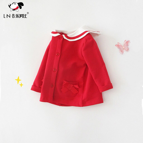 2025新款女童宝宝秋装上衣服甜美可爱婴儿红色娃娃领洋气开衫秋款