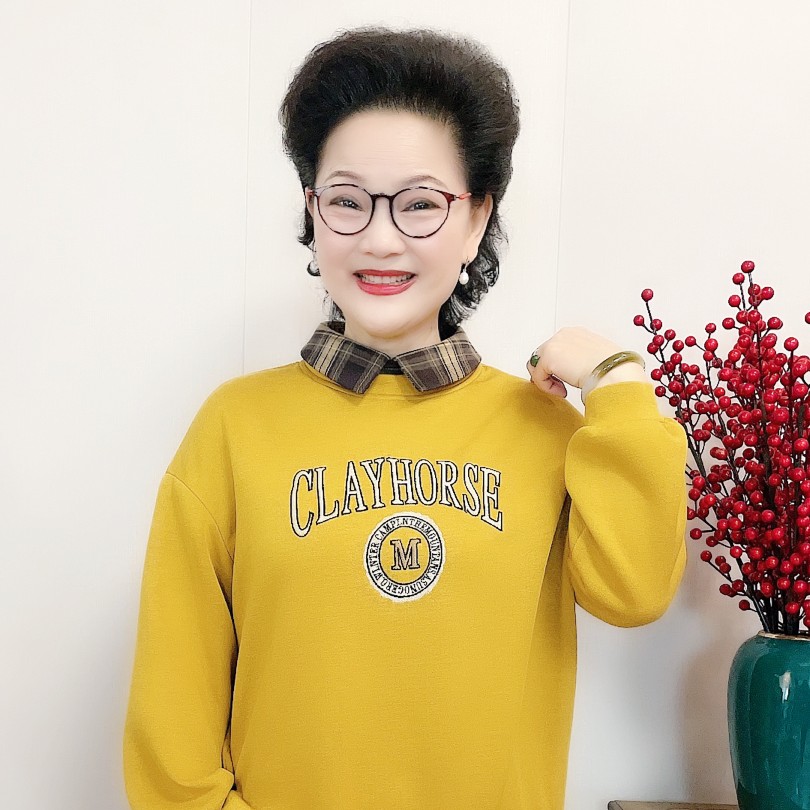 清仓唐姐优选妈妈装春季新款2024时尚绣花衬衣领休闲卫衣 翻领