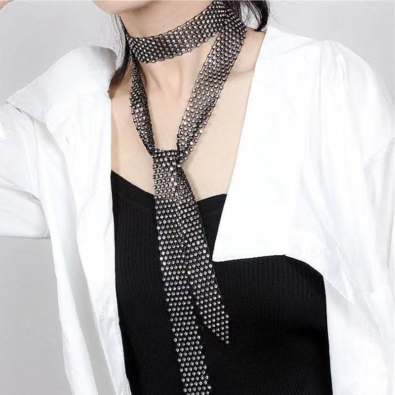 女士领带时尚奢华带钻领带闪钻广场舞潮装饰个性脖子链气质网红