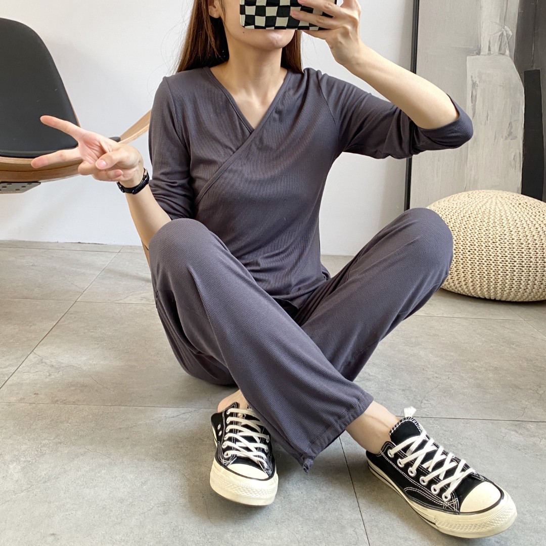 夏季薄款月子服56789月凉爽产后套装长袖长裤莫代尔棉家居服套装