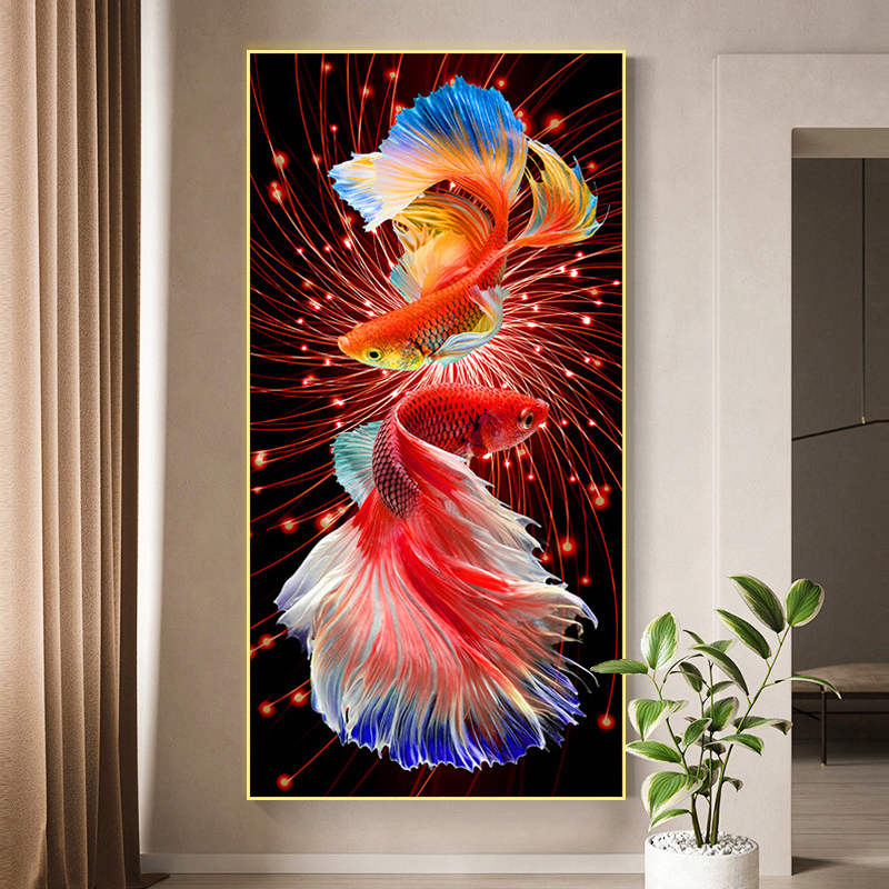 满钻锦鲤钻石画手工点钻贴钻全贴客厅玄关双鱼新款玄关钻石绣