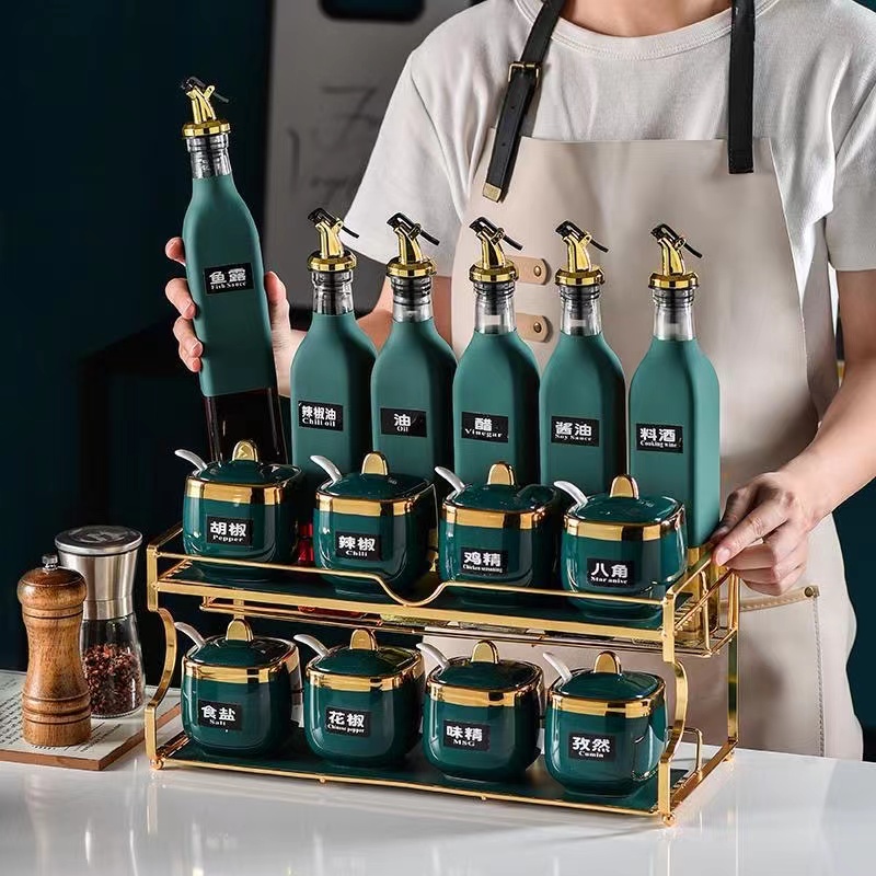 高颜值轻奢厨房调料盒调味瓶组合套装家用陶瓷盐味精调料罐酱油瓶
