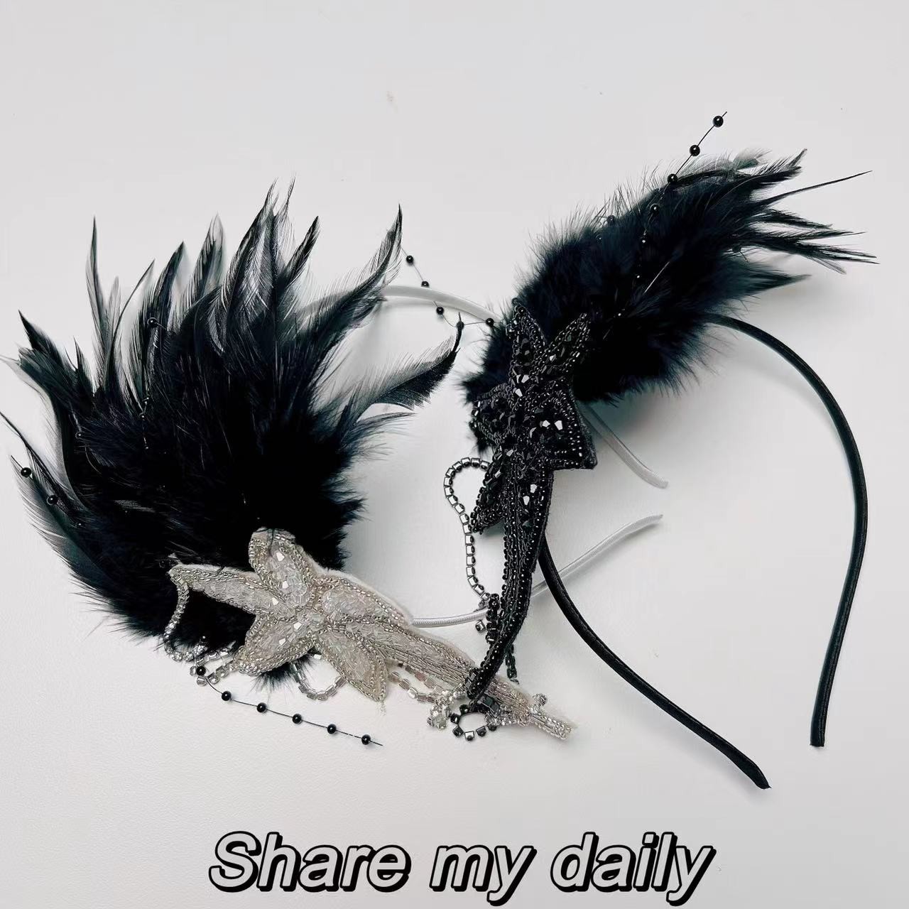 摩登女郎盖茨比串珠羽毛可爱天使小香风发箍 嫣嫣158