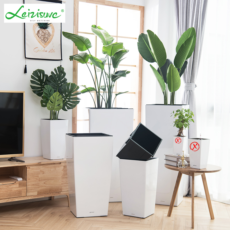塑料花盆深高盆落地仿陶瓷自动吸水懒人方形高筒特大客厅花盆大号