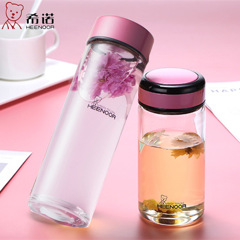 希诺玻璃杯女士单层迷你学生清新可爱小巧便携泡茶水杯ins风
