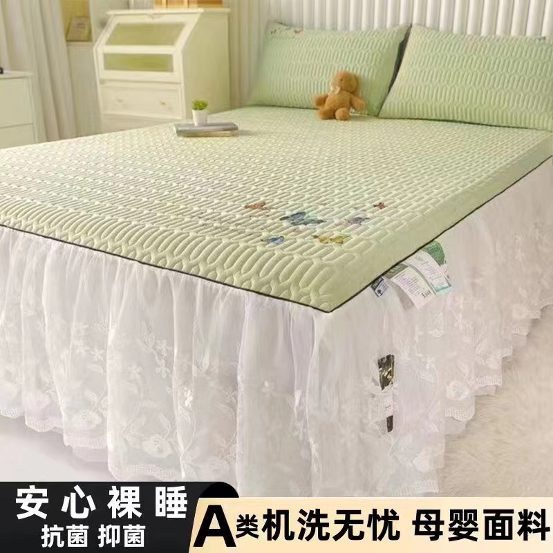 夏季新品凉而不冰A类抗菌抑菌乳胶床裙凉席三件套-蝶恋花系列