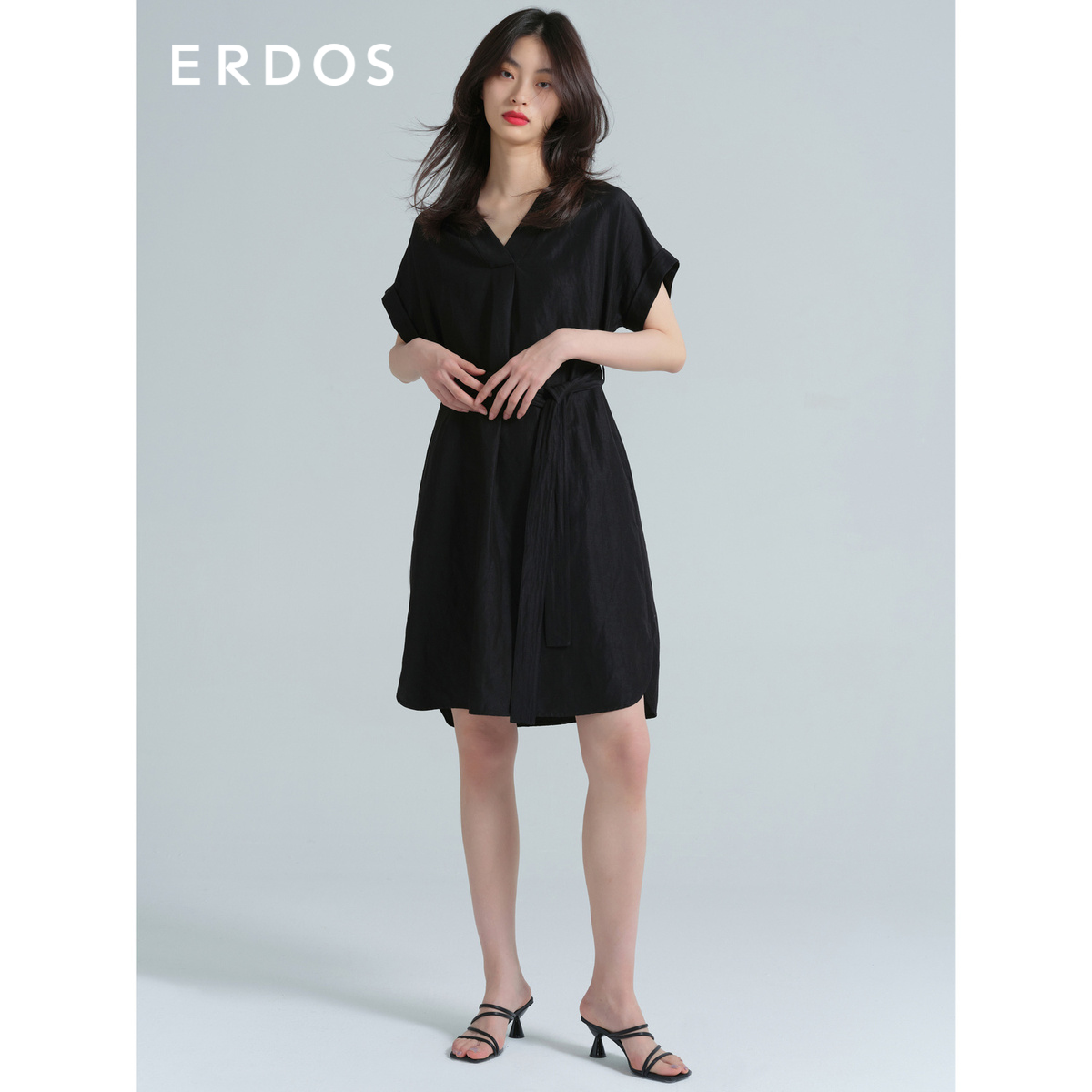 ERDOS 春夏季女士休闲通勤A字连衣裙裙子 收腰气质长裙 时尚复古