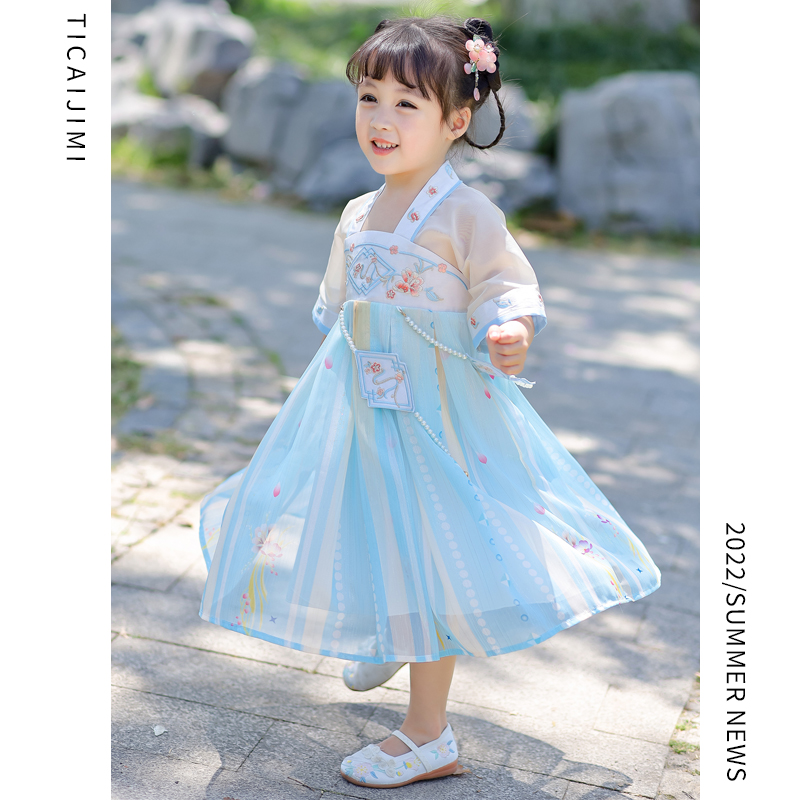 女童汉服连衣裙宝宝夏季新款儿童短袖薄雪纺中国风复古装超仙襦裙