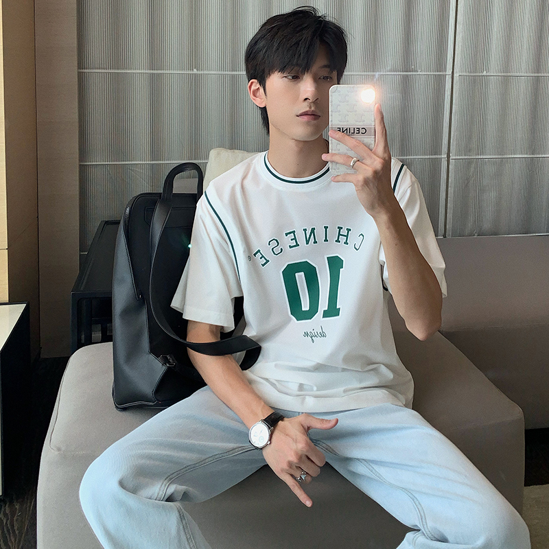 HUALUN Design【在仓现现】夏季休闲少年潮流男假两件t恤潮牌HL4028