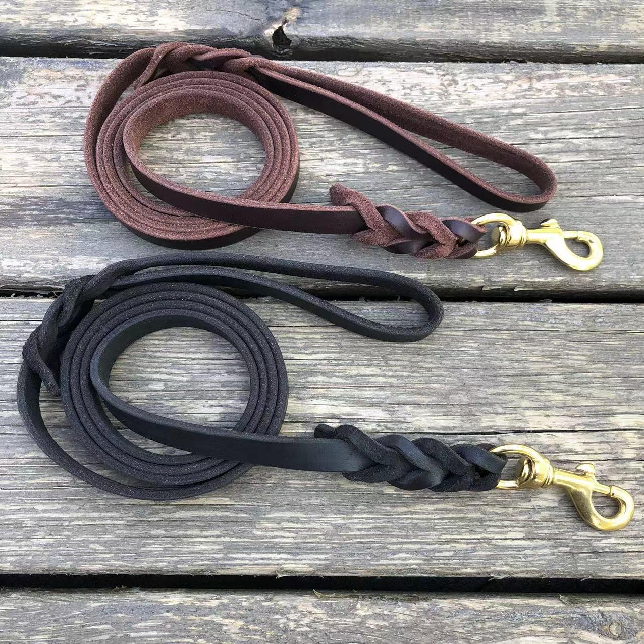 1.6宽黄铜钩款牛皮牵引中大型犬专用头层牛皮遛狗绳德牧马犬杜宾