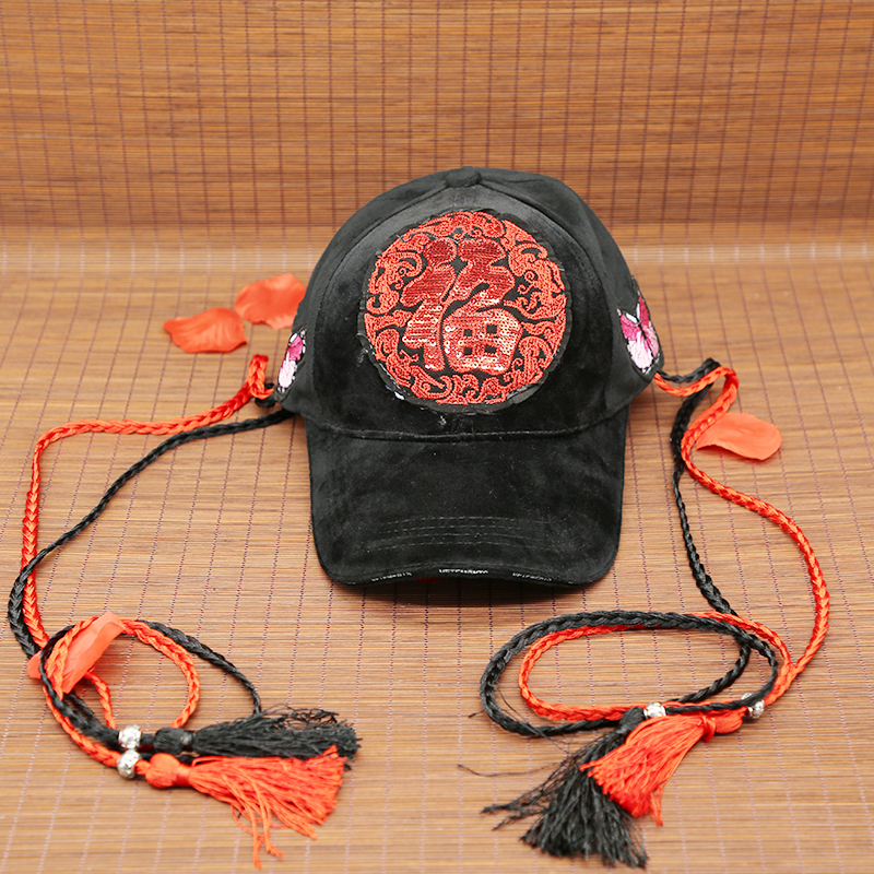 民族国风刺绣贴花棒球帽假辫子帽子