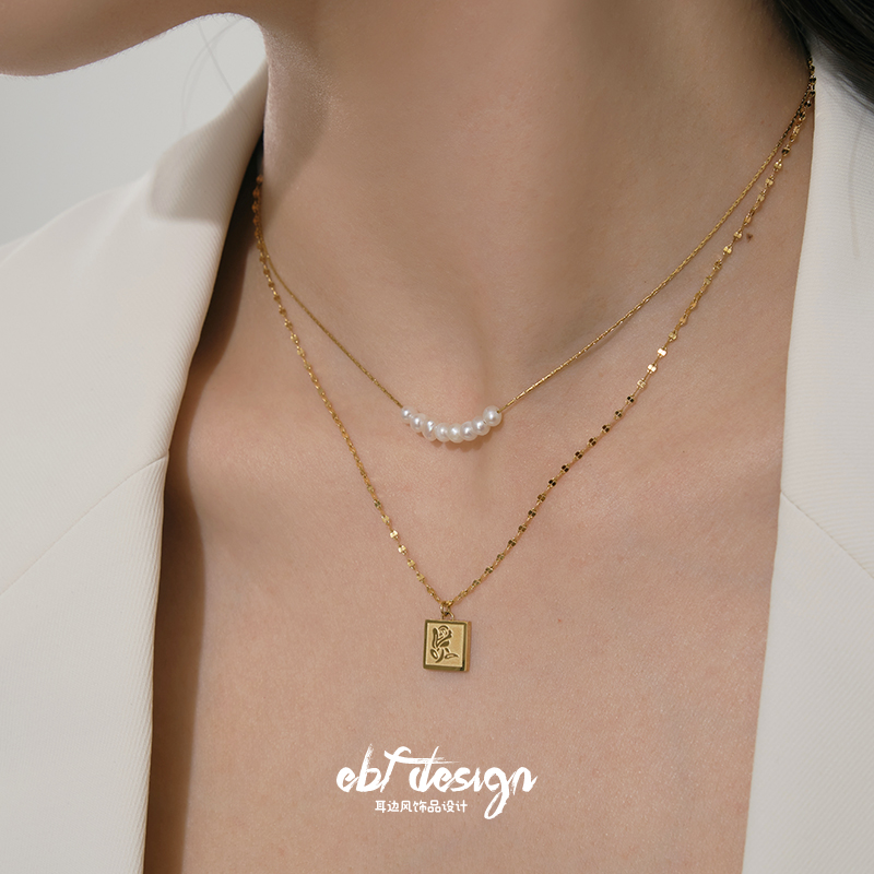 EBFWIND 钛钢项链 【玫瑰庄园】玫瑰花吊坠百搭高级感通勤气质项链