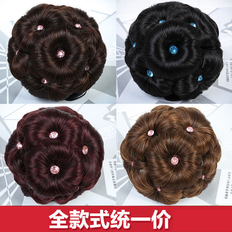 假发丸子头盘发器镶钻九朵花头花盘头花苞发饰抓夹式包丸子头发包