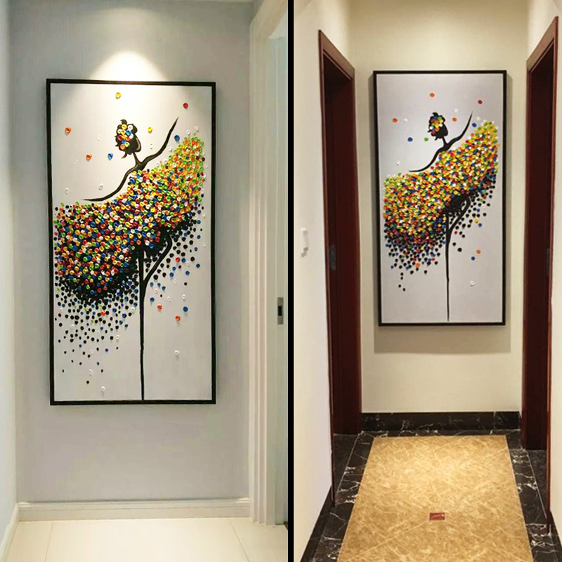 玄关装饰画现代简约走廊挂画过道竖版芭蕾舞壁画手绘立体抽象油画