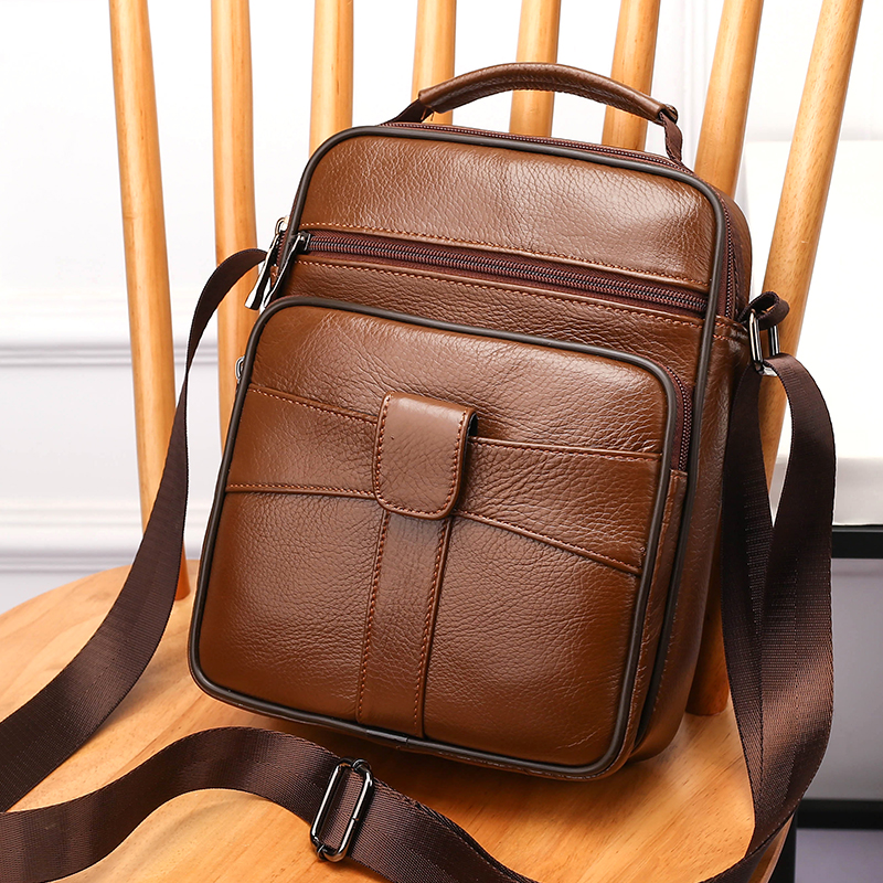 男士头层牛皮单肩斜挎包真皮背包多隔层多颜色手提包26*21*8休闲