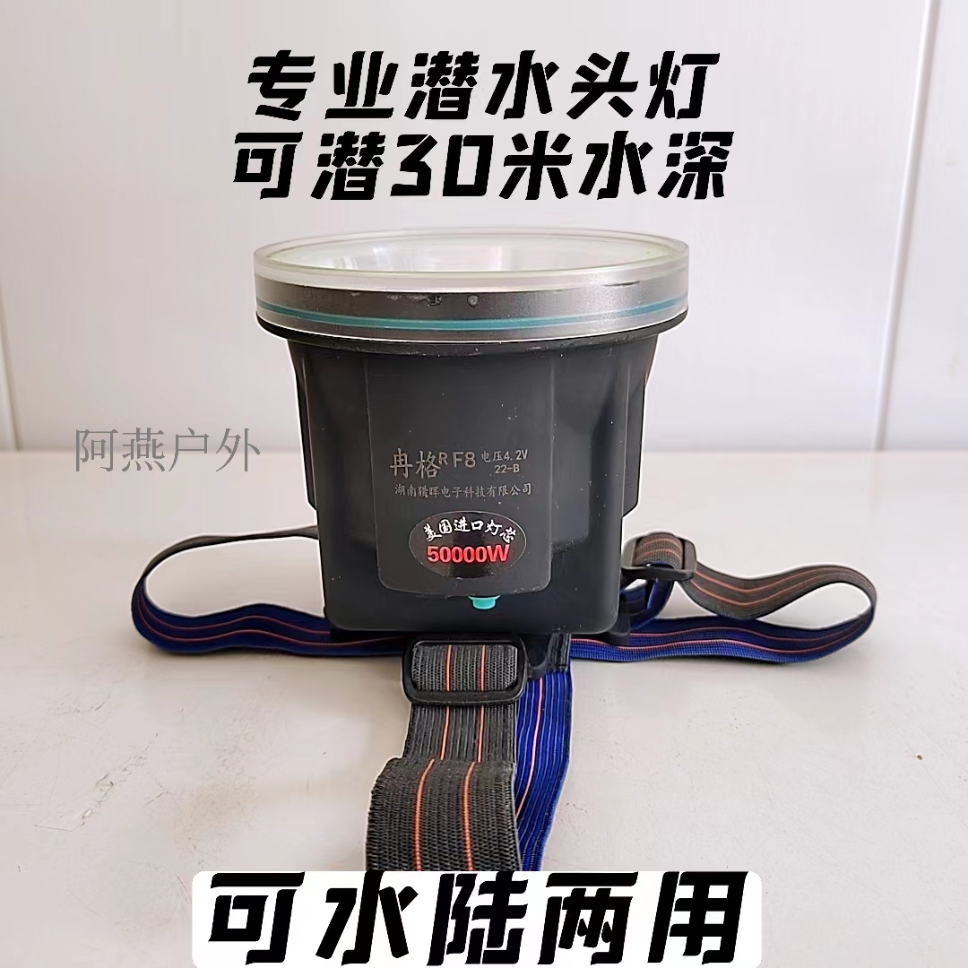 冉格超亮大光斑水陆两用专业潜水户外照明头戴式一体头灯捕鱼赶海