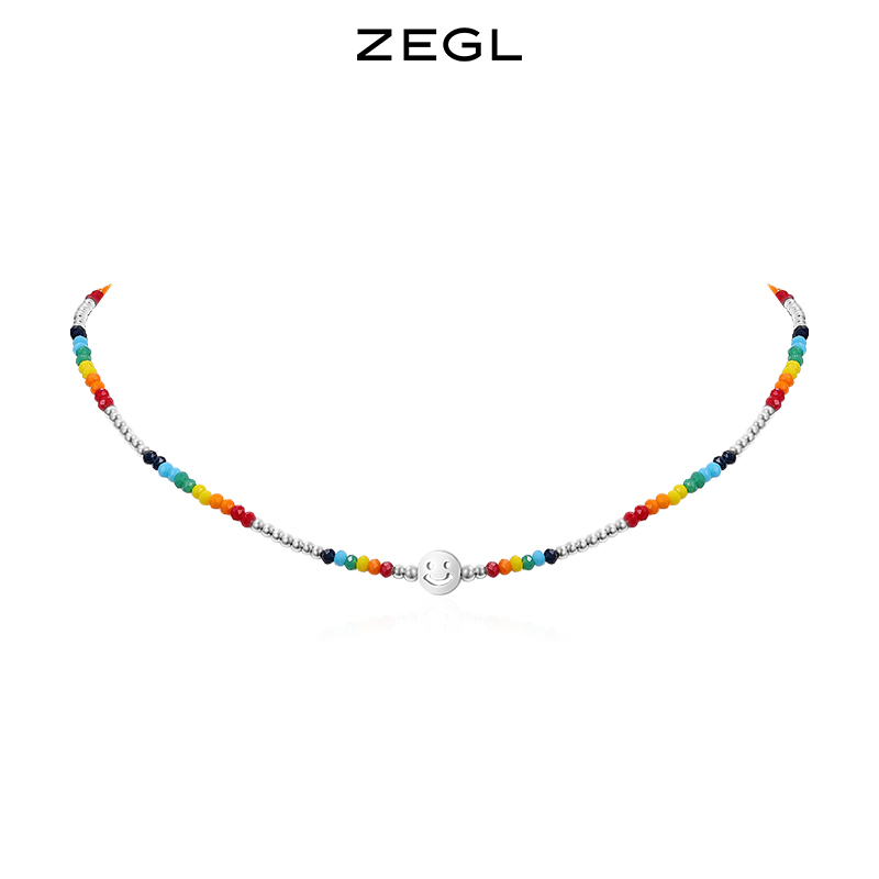 ZEGL 铜合金项链 彩色笑脸多巴胺项链时尚新款小众女简约饰品DB